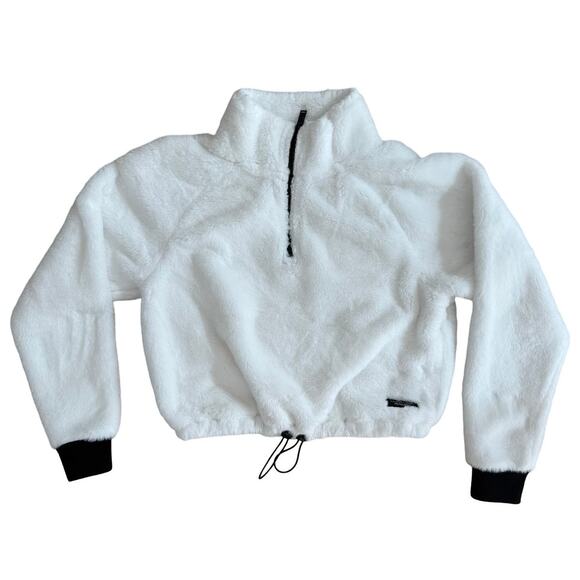 $70 Calvin Klein Performance White Quarter-Zip Fleece Crop Sweatshirt - S/P - Picture 2 of 5